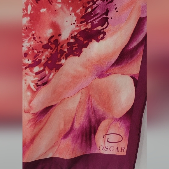 Oscar de la Renta Coral and Burgundy Floral Scarf - Picture 4 of 5